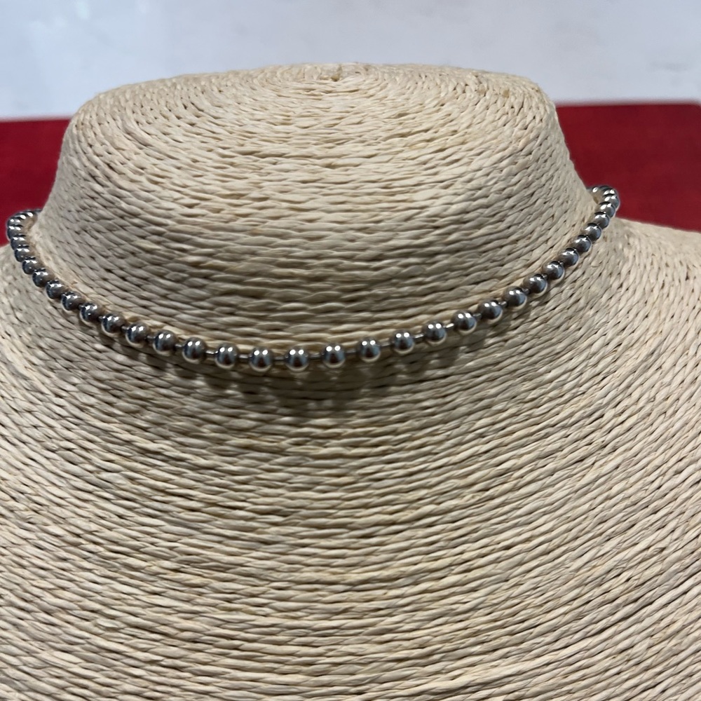 🔵PRE-LOVED AUTHENTIC STERLING SILVER SOLID BALL LINK CHAIN/CHOKER NECKLACE - Picture 3 of 13
